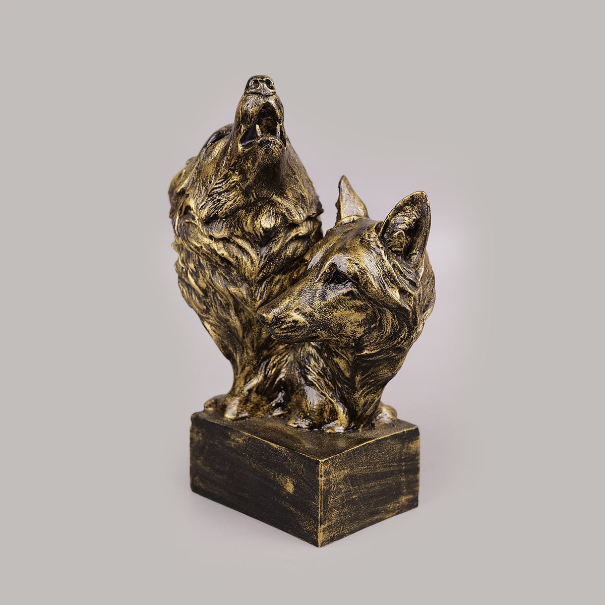 Royal Howling Wolves Head - Antique Gold Collection