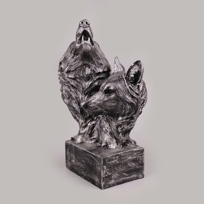 Royal Howling Wolves Head - Antique Silver Collection