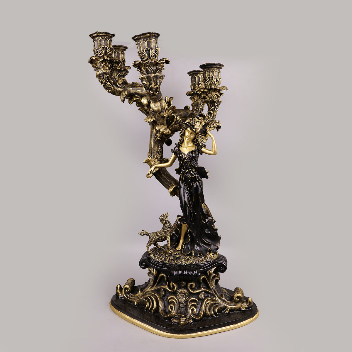 Royal Baroque Maiden Candelabra - Black & Gold Collection