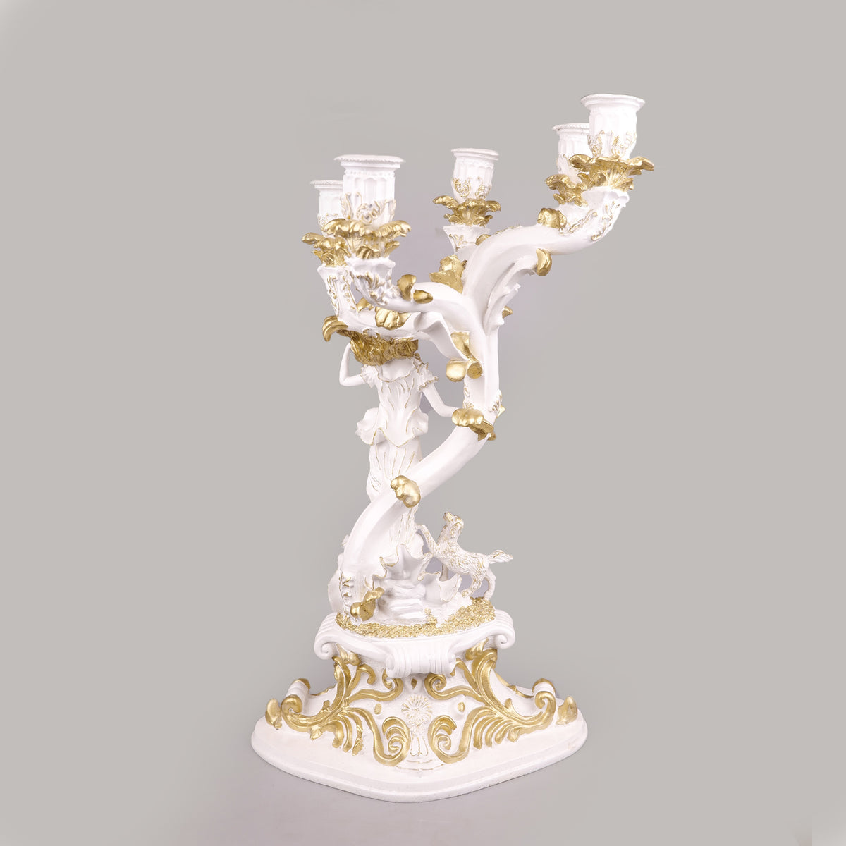 Royal Baroque Maiden Candelabra - White & Gold Collection