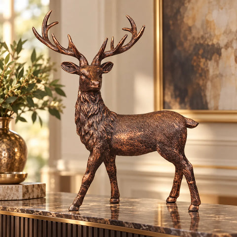 Royal Stately Stag Decor Statue - Antique Copper