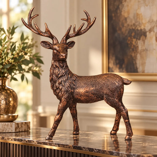 Royal Stately Stag Decor Statue - Antique Copper
