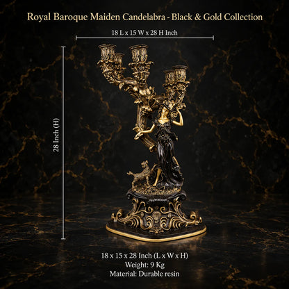 Royal Baroque Maiden Candelabra - Black & Gold Collection