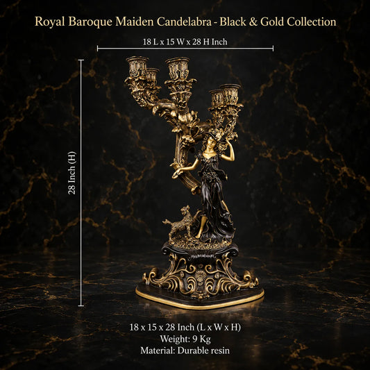 Royal Baroque Maiden Candelabra - Black & Gold Collection