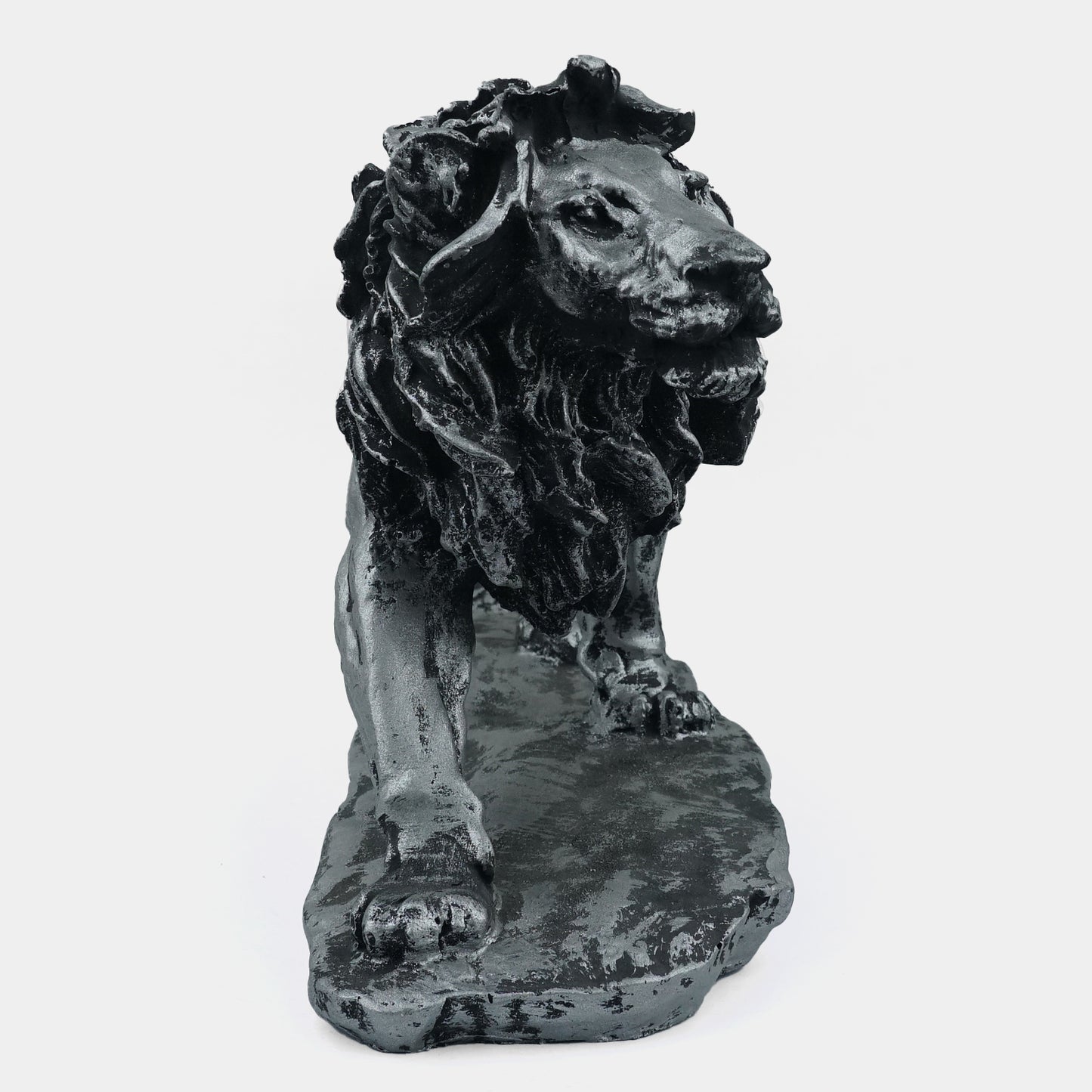 Regal Stalking Lion on Base Statue-antique silver