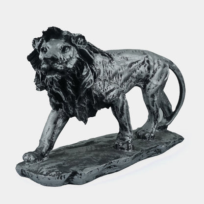 Regal Stalking Lion on Base Statue-antique silver