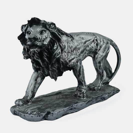 Regal Stalking Lion on Base Statue-antique silver