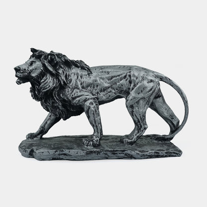 Regal Stalking Lion on Base Statue-antique silver