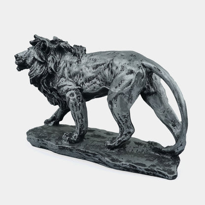 Regal Stalking Lion on Base Statue-antique silver