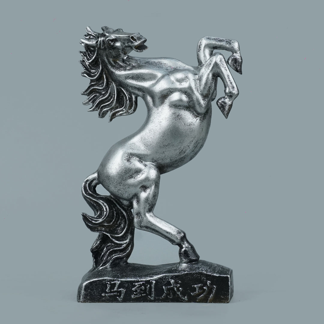 Royal Rearing Horse Decor Statue - Antique Silver