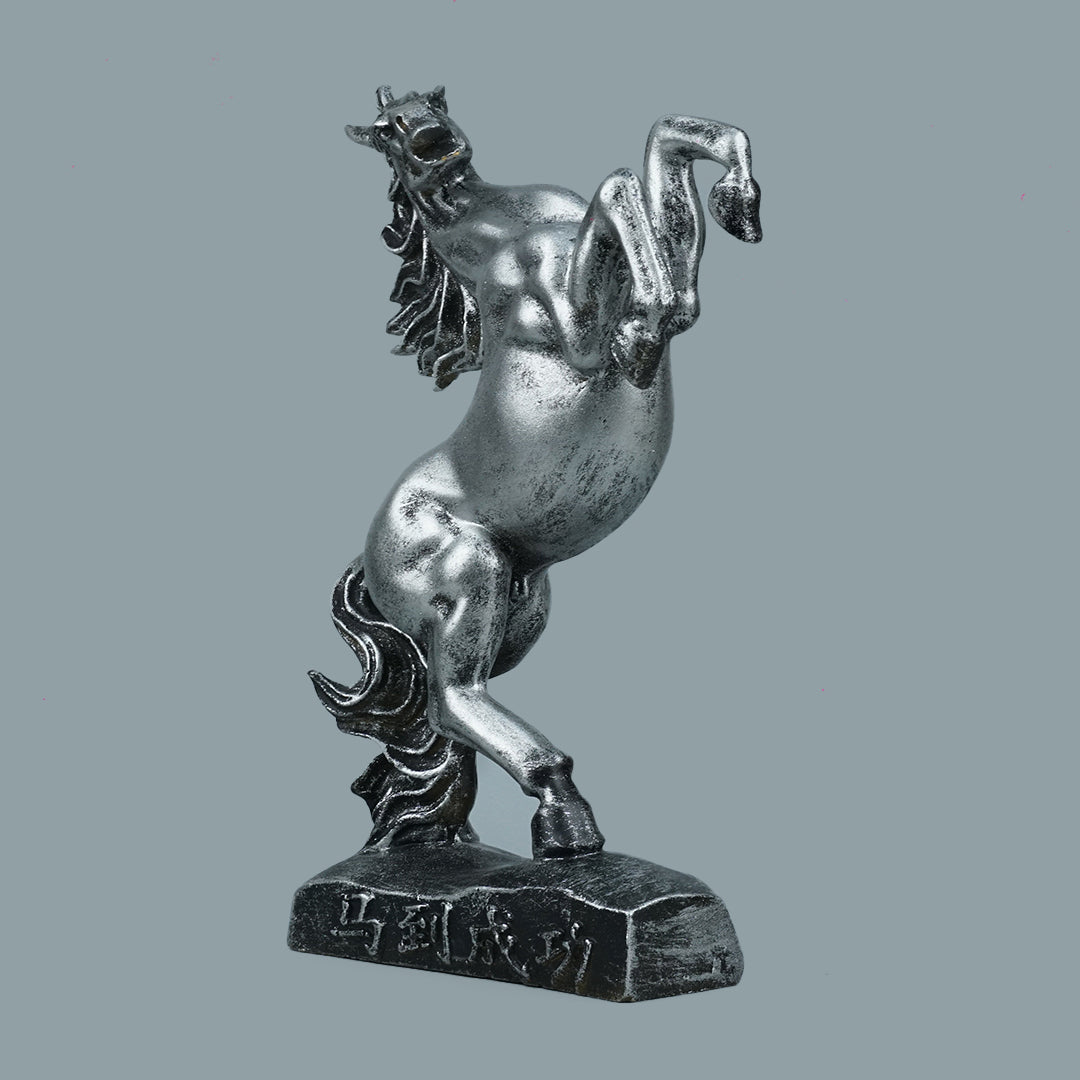 Royal Rearing Horse Decor Statue - Antique Silver
