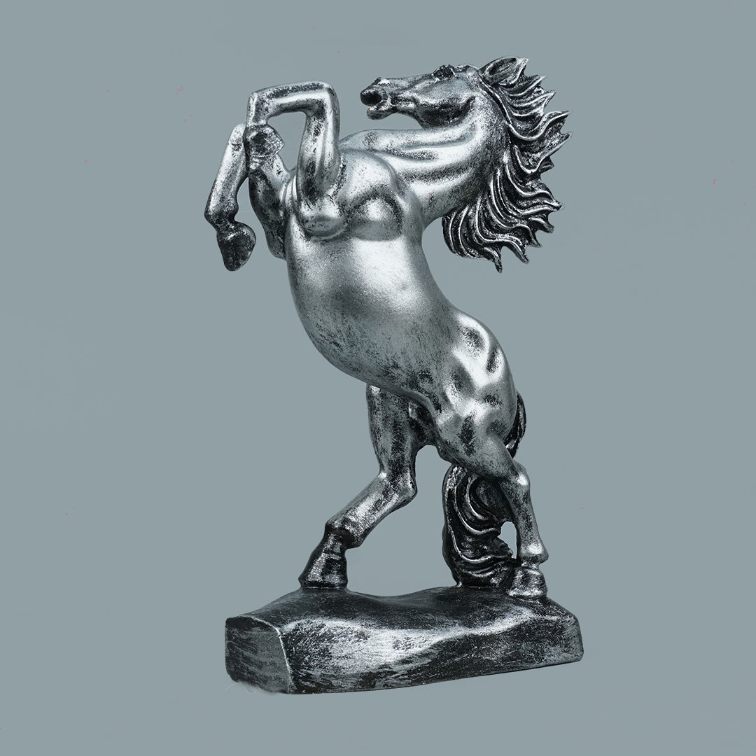 Royal Rearing Horse Decor Statue - Antique Silver