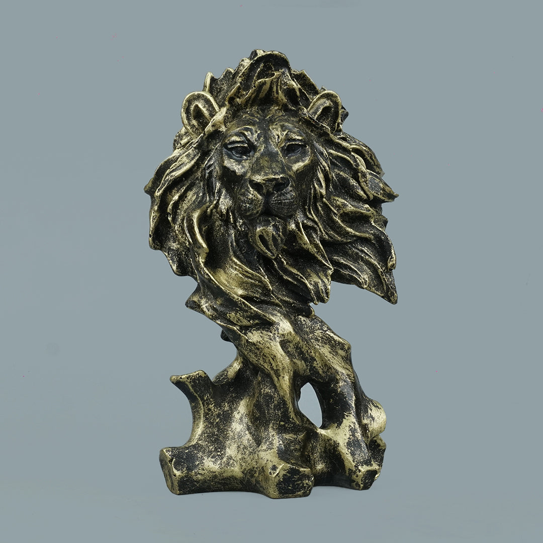 Dynamic Lion Head Bust Decor Statue-antique brass