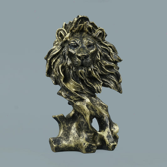 Dynamic Lion Head Bust Decor Statue-antique brass