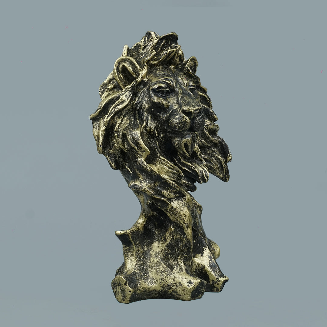 Dynamic Lion Head Bust Decor Statue-antique brass