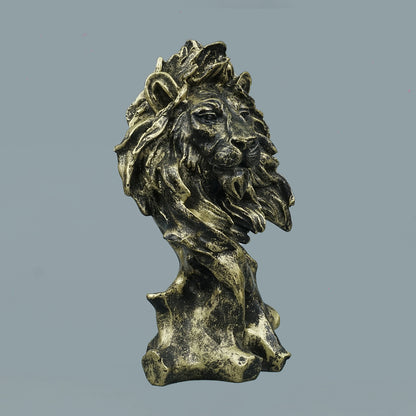 Dynamic Lion Head Bust Decor Statue-antique brass