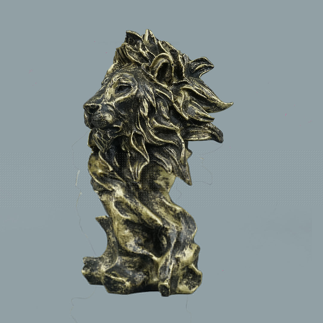 Dynamic Lion Head Bust Decor Statue-antique brass