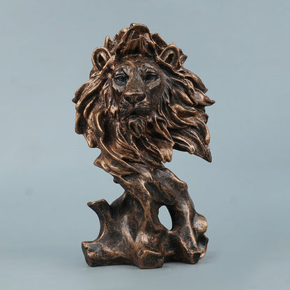 Dynamic Lion Head Bust Decor Statue-antique copper