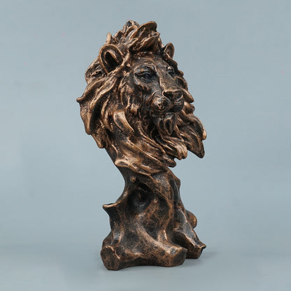 Dynamic Lion Head Bust Decor Statue-antique copper