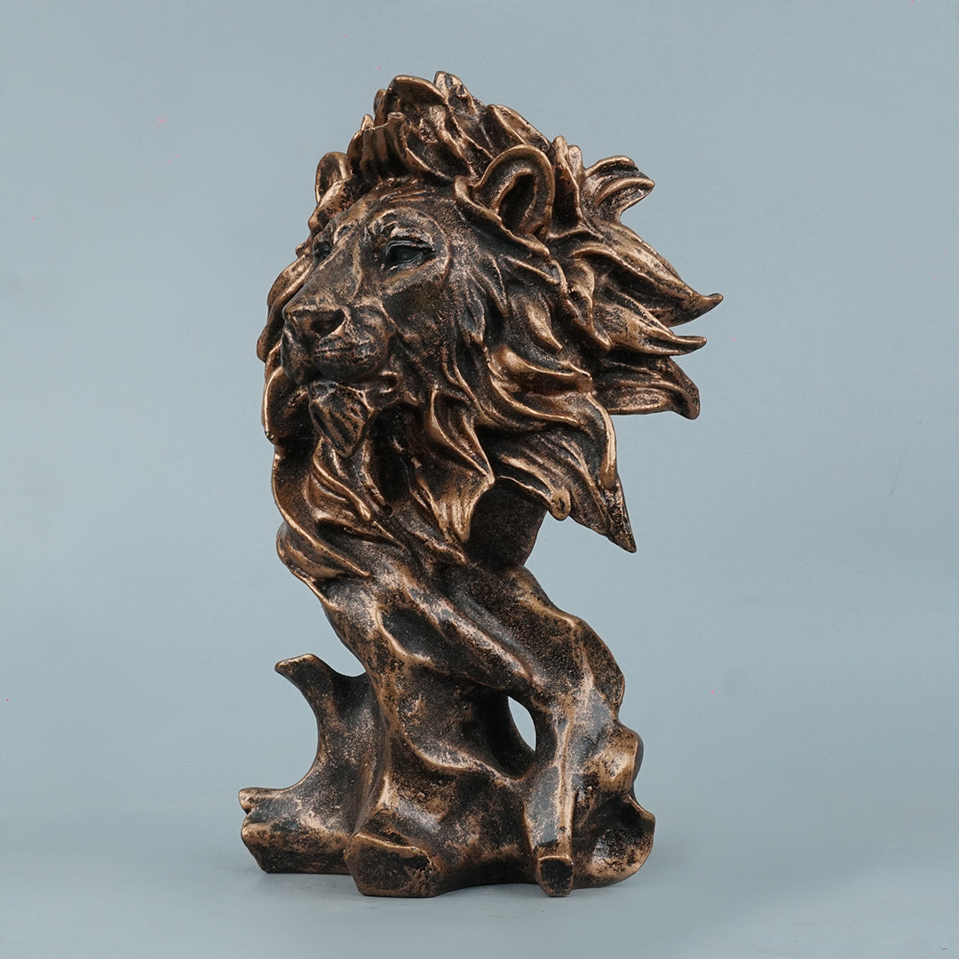 Dynamic Lion Head Bust Decor Statue-antique copper