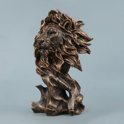 Dynamic Lion Head Bust Decor Statue-antique copper