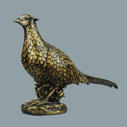 Pheasant Bird Decor Statue-antique brass