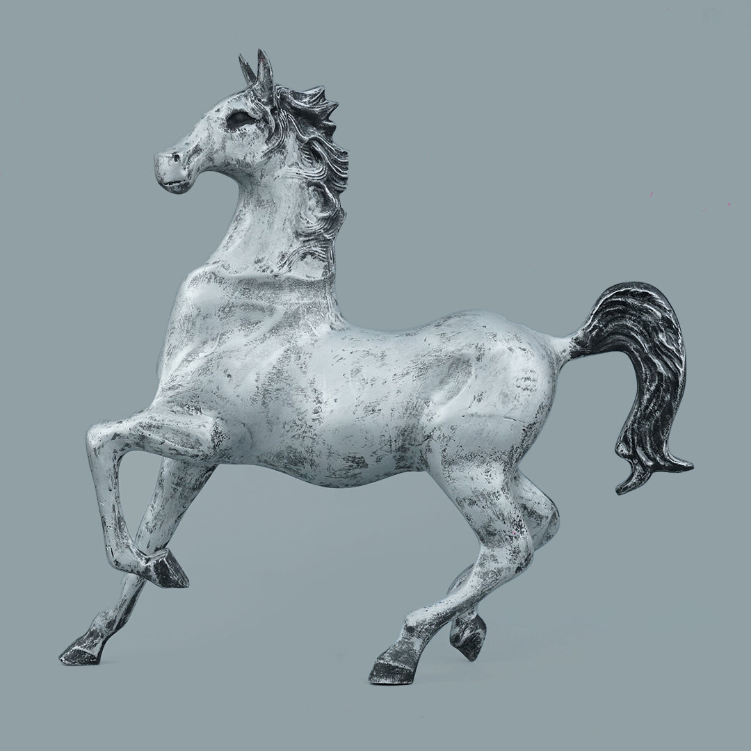 Dynamic Galloping Horse Decor Statue - Antique Silver