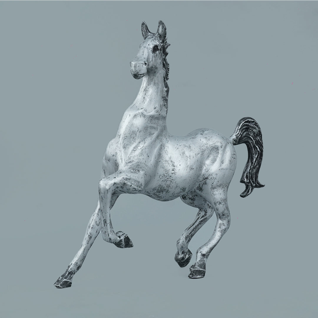Dynamic Galloping Horse Decor Statue - Antique Silver