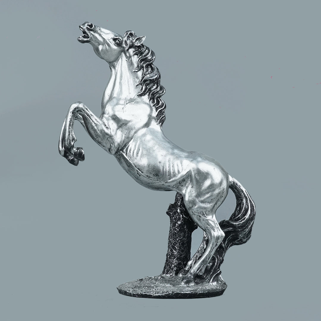 Grand Rearing Horse Decor Statue - Antique Silver