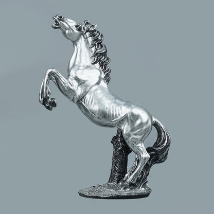 Grand Rearing Horse Decor Statue - Antique Silver