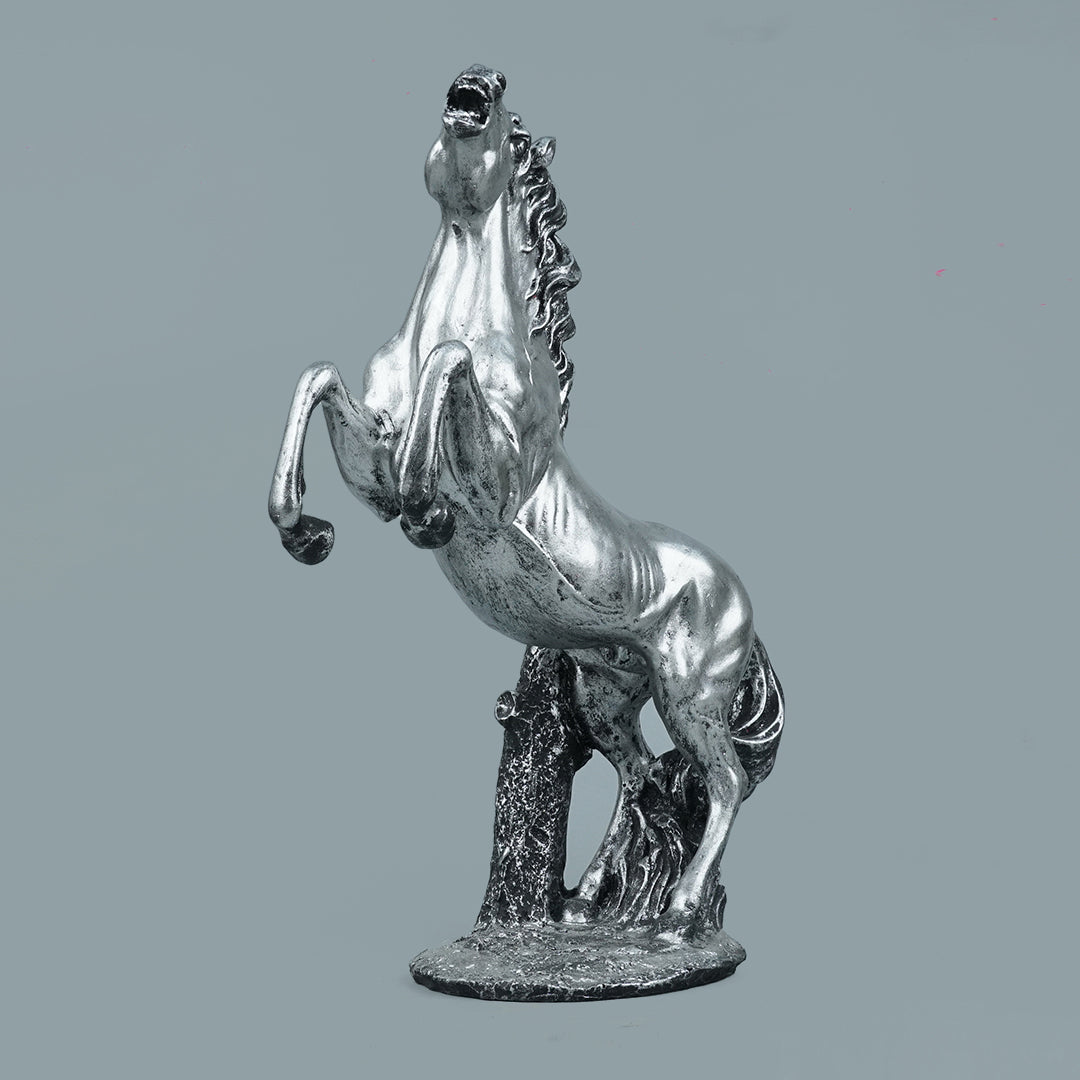 Grand Rearing Horse Decor Statue - Antique Silver