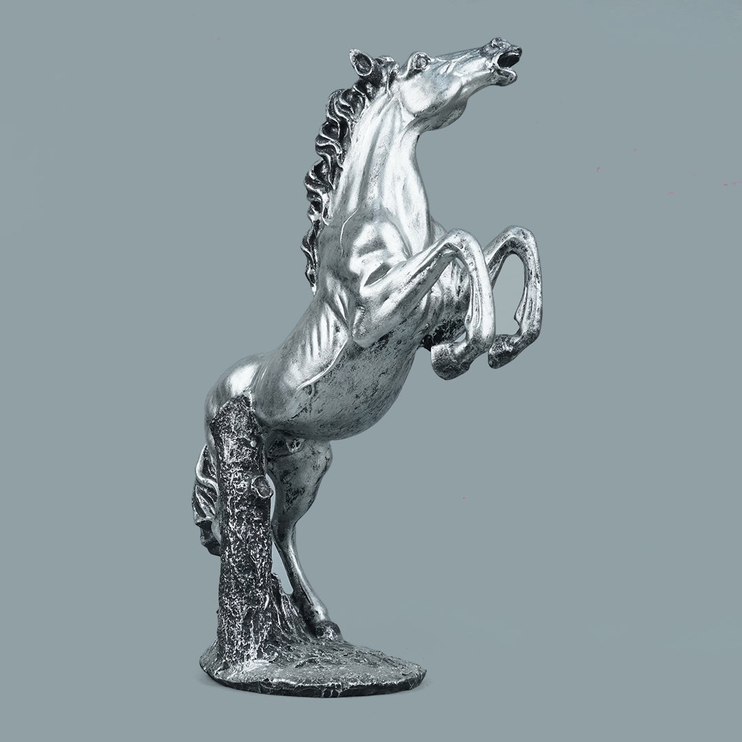 Grand Rearing Horse Decor Statue - Antique Silver
