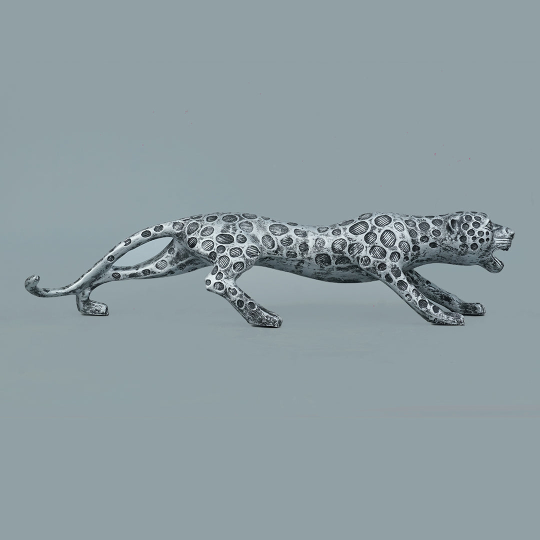 Leopard Decor Statue-antique silver