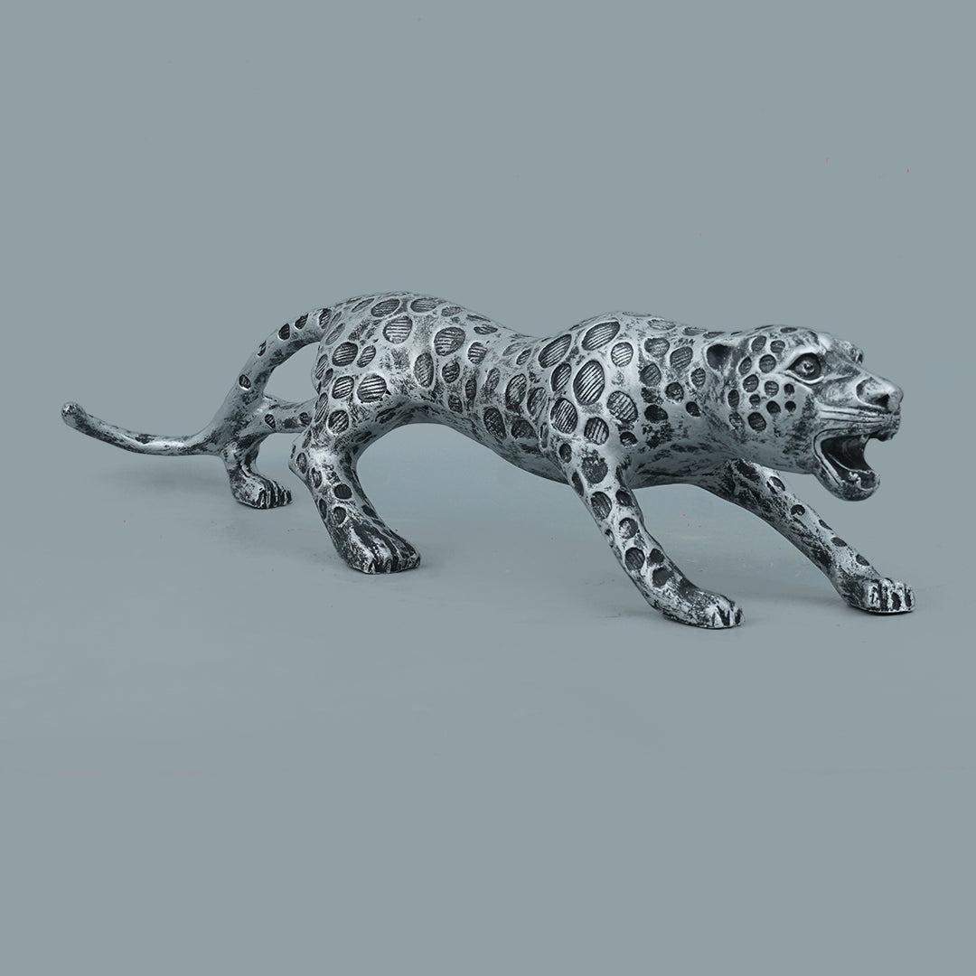 Leopard Decor Statue-antique silver