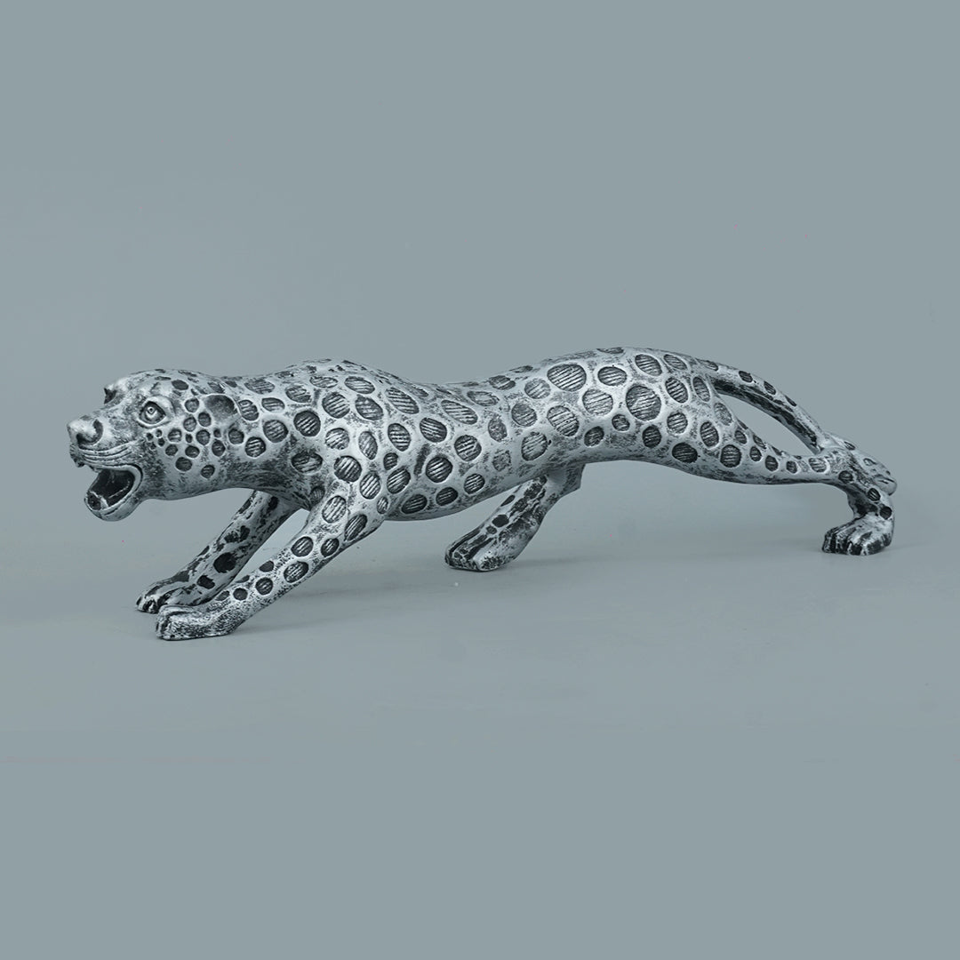Leopard Decor Statue-antique silver