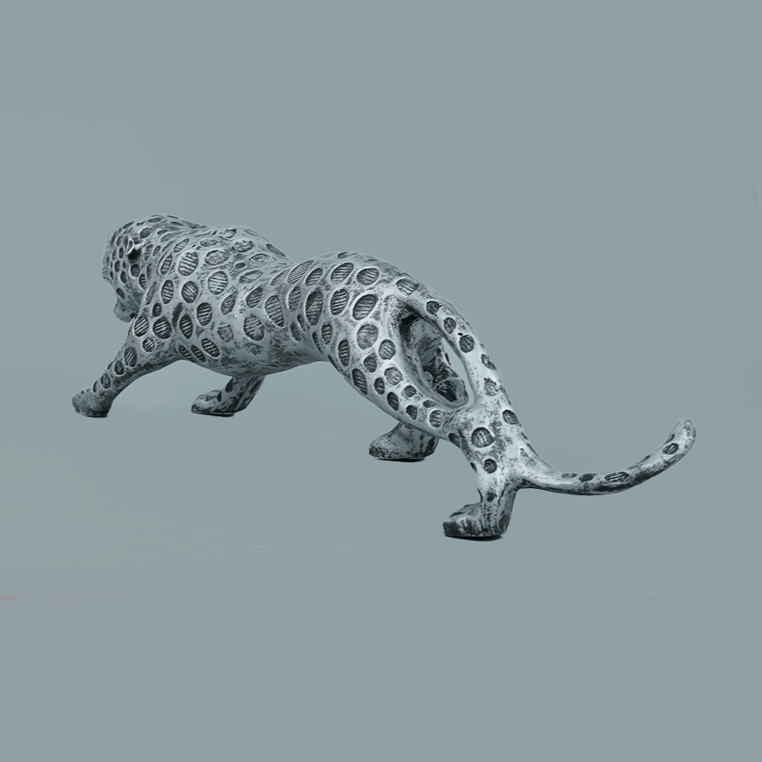 Leopard Decor Statue-antique silver