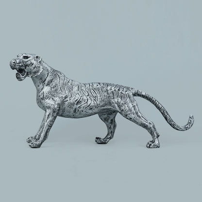 Silver Stalking Feline Decor Statue