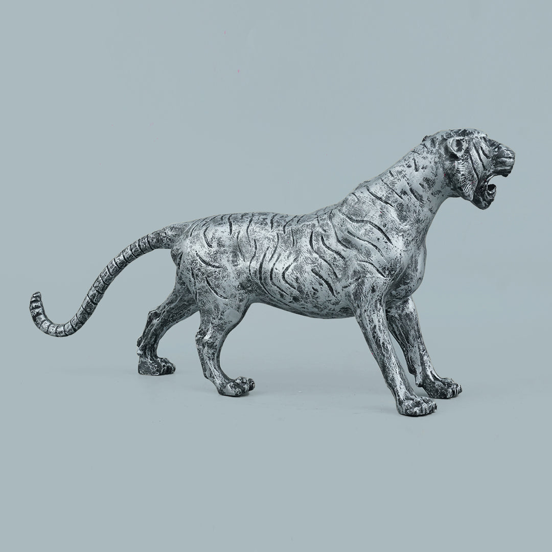 Silver Stalking Feline Decor Statue