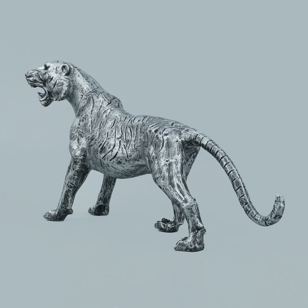 Silver Stalking Feline Decor Statue