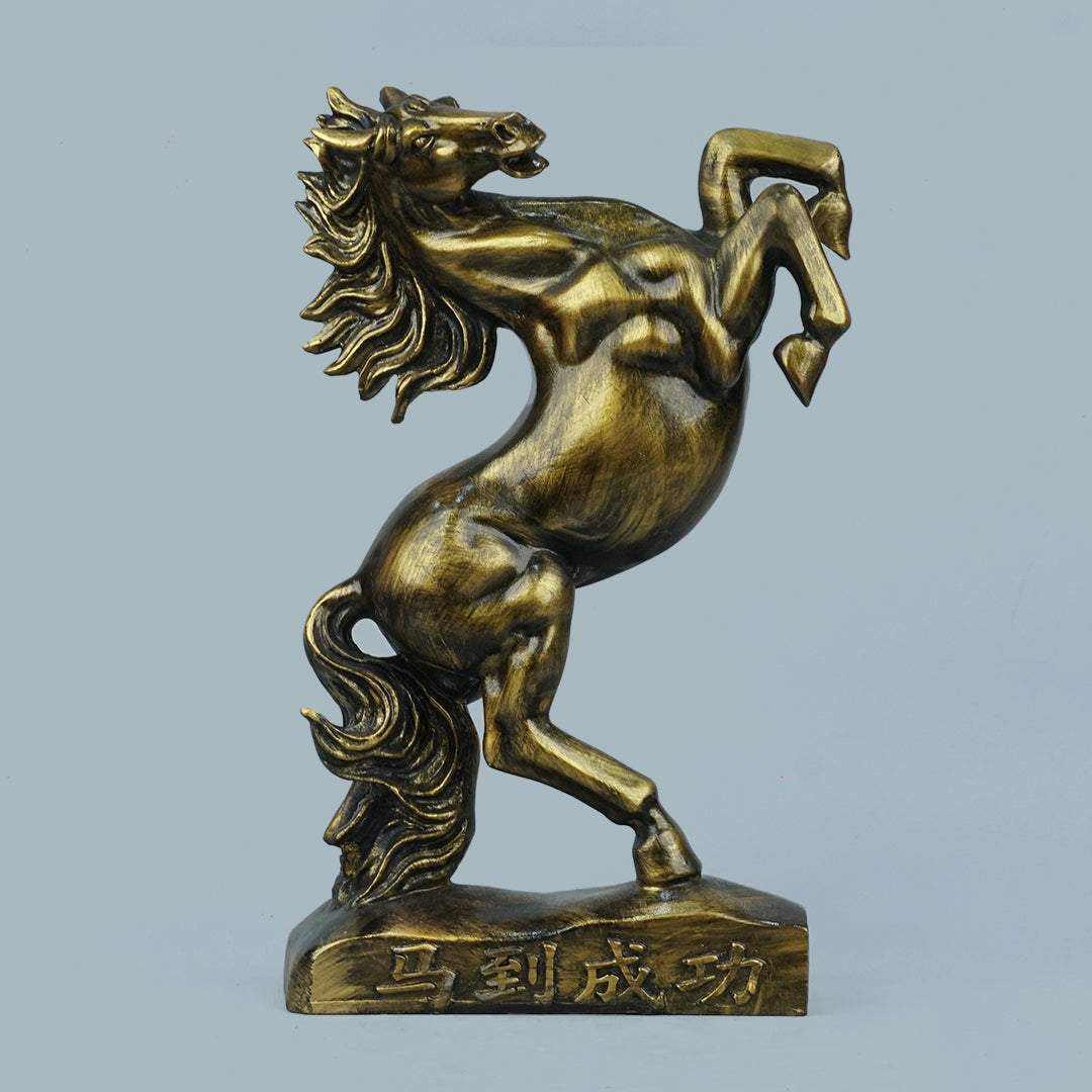 Royal Rearing Horse Decor Statue - Antique Brass