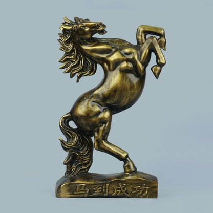 Royal Rearing Horse Decor Statue - Antique Brass