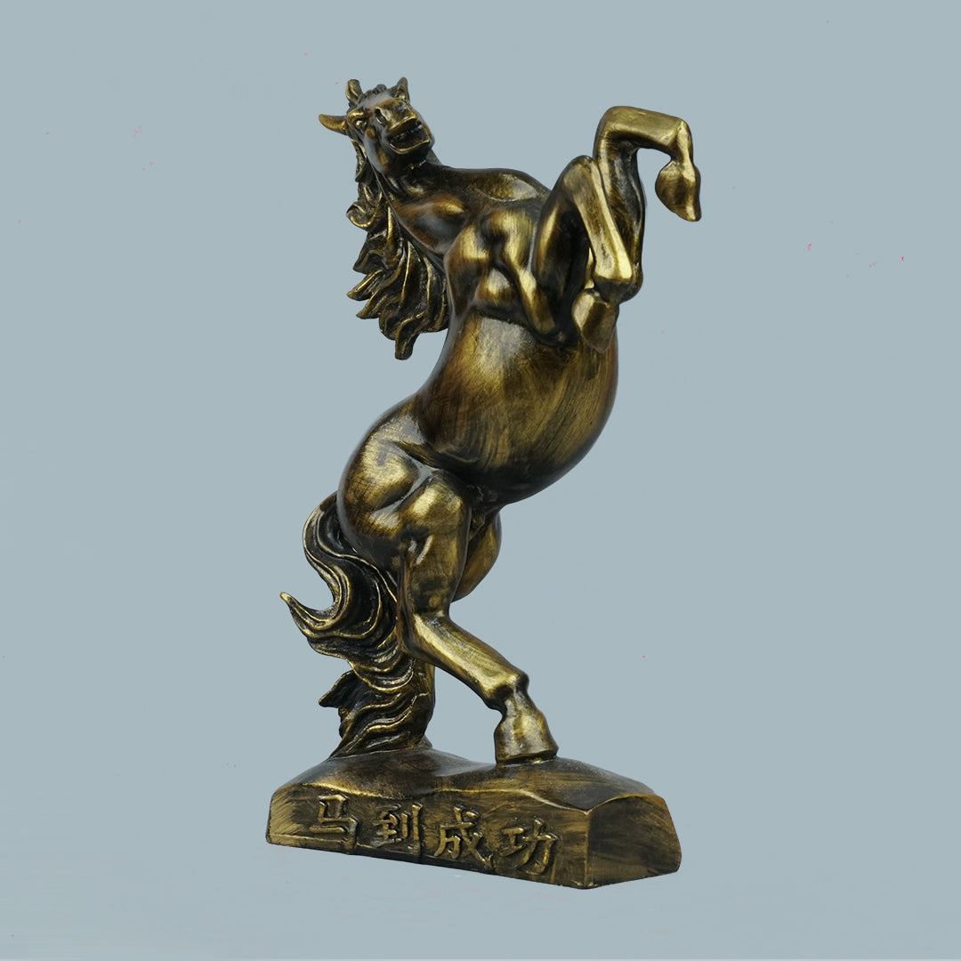 Royal Rearing Horse Decor Statue - Antique Brass