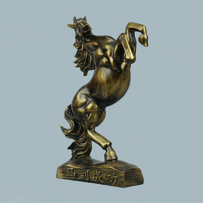 Royal Rearing Horse Decor Statue - Antique Brass