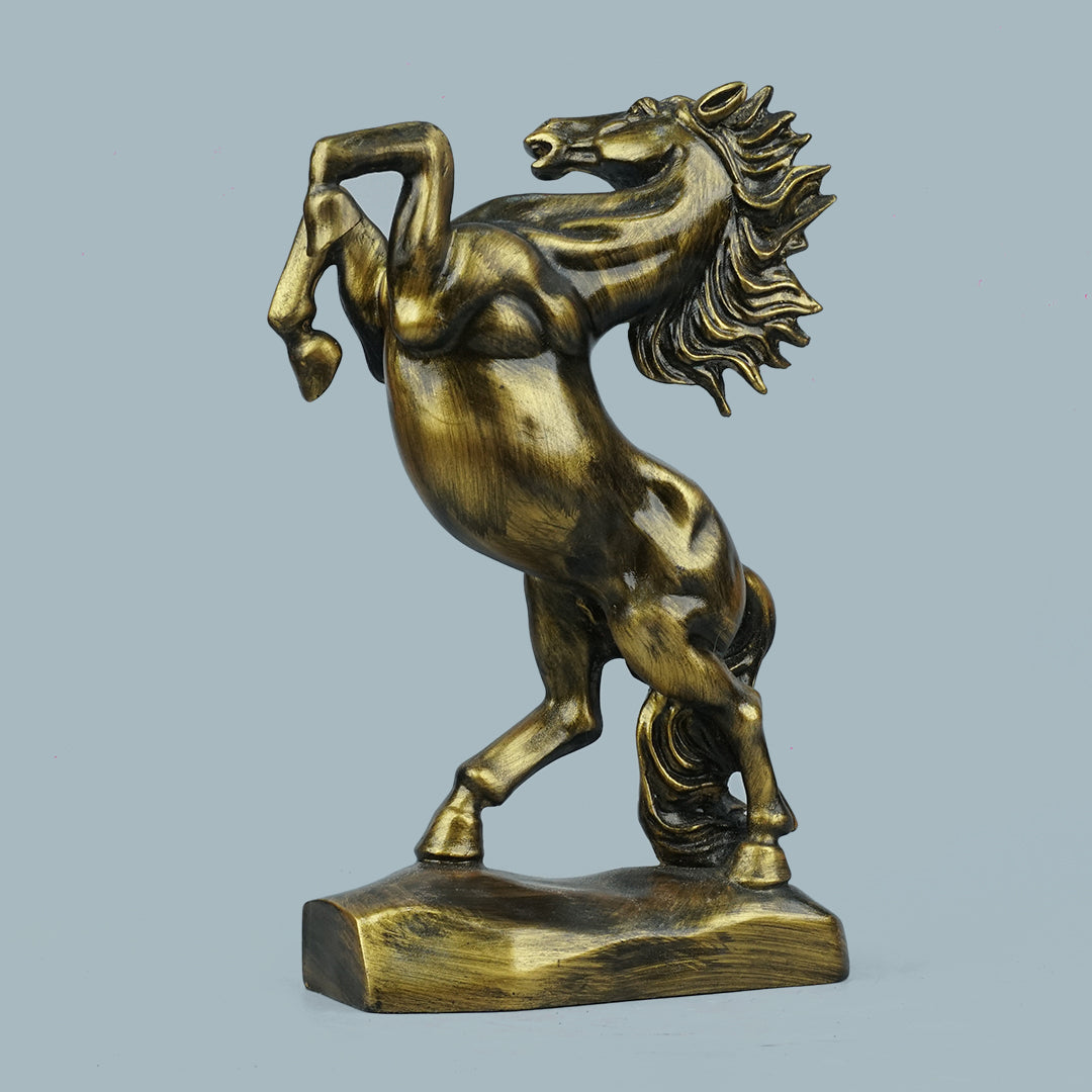 Royal Rearing Horse Decor Statue - Antique Brass