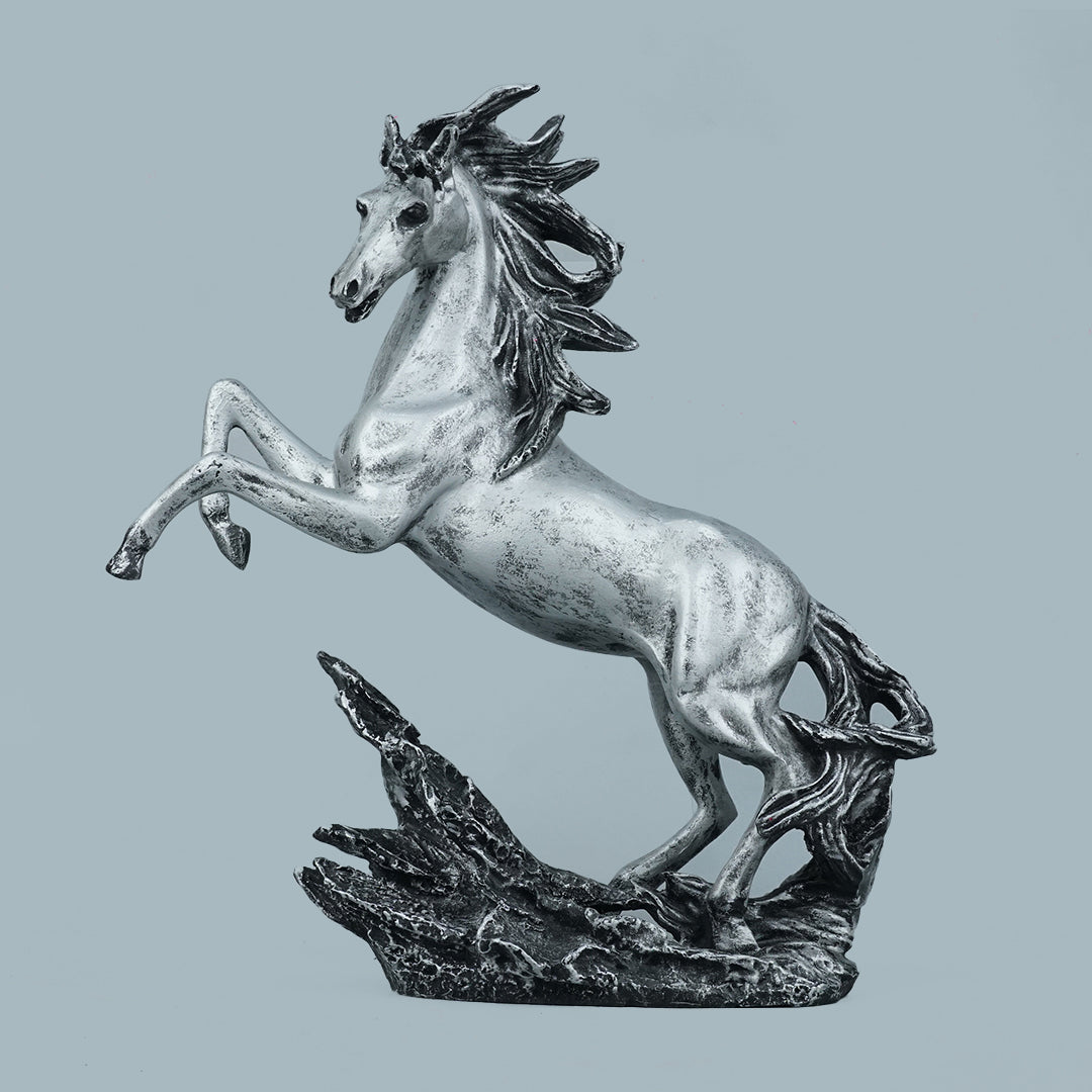 Dynamic Rearing Horse Decor Statue - Antique Silver