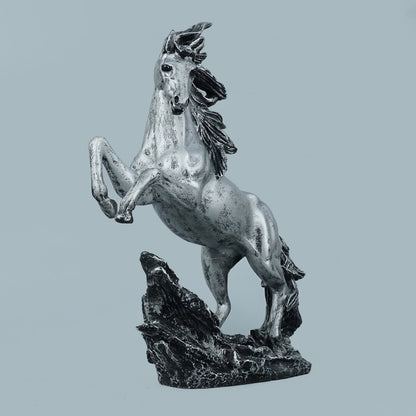 Dynamic Rearing Horse Decor Statue - Antique Silver