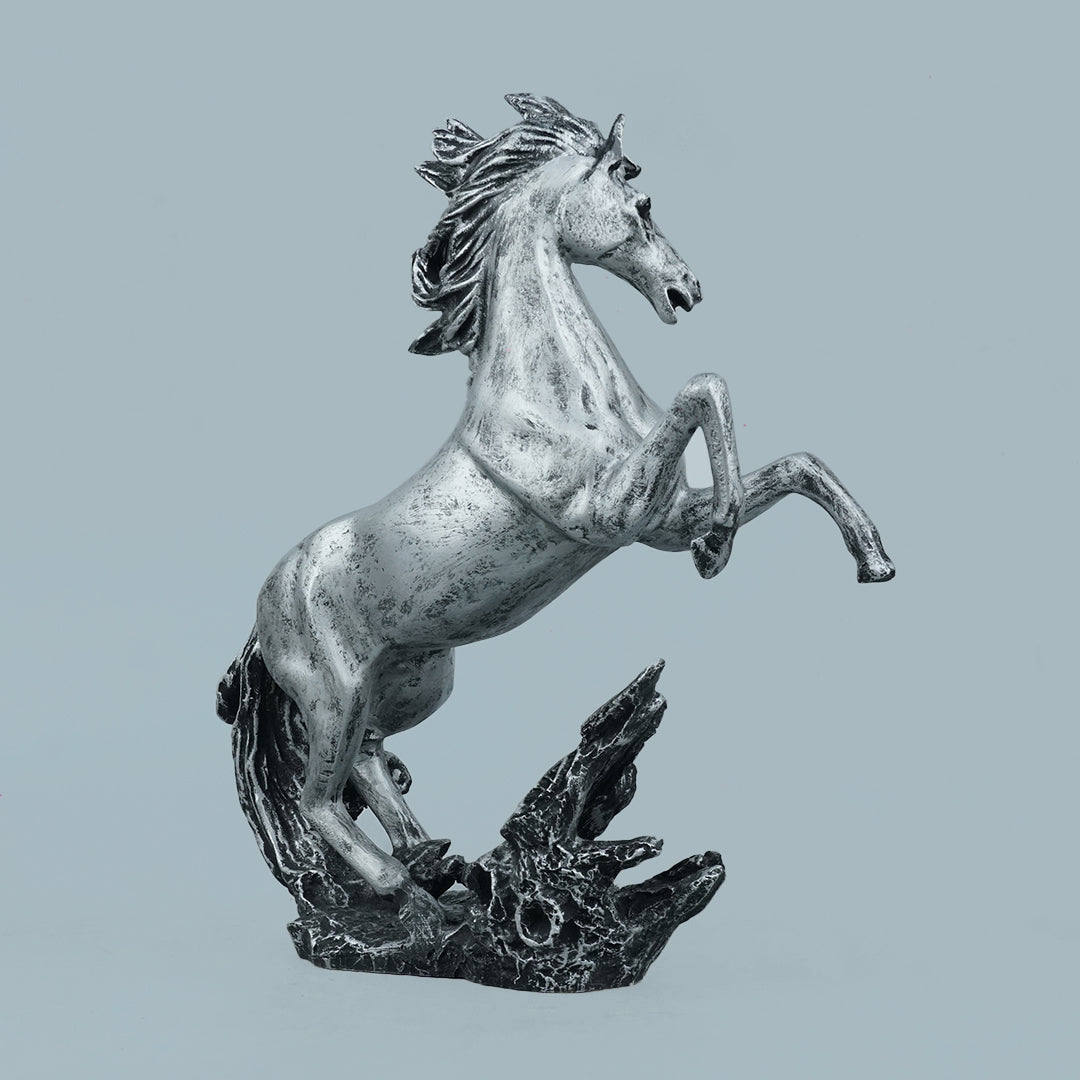 Dynamic Rearing Horse Decor Statue - Antique Silver