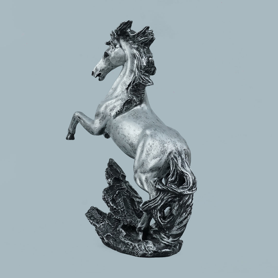 Dynamic Rearing Horse Decor Statue - Antique Silver
