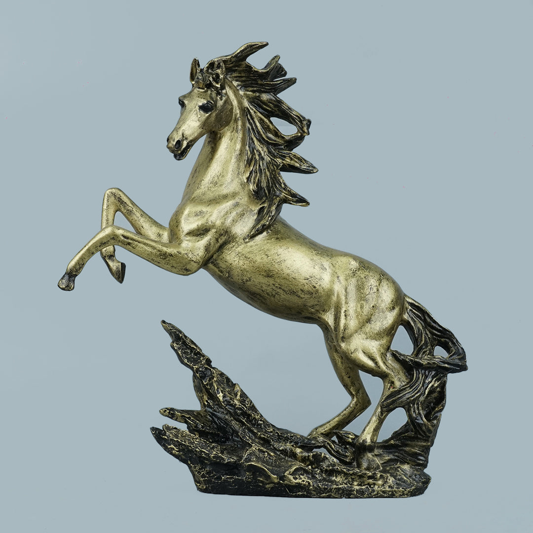 Dynamic Rearing Horse Decor Statue - Antique Brass