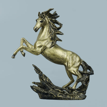 Dynamic Rearing Horse Decor Statue - Antique Brass